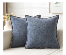 Pack of 2 Couch Throw Pillow Covers 18x18 Inch Dark Grey Blue Farmhouse Decor...