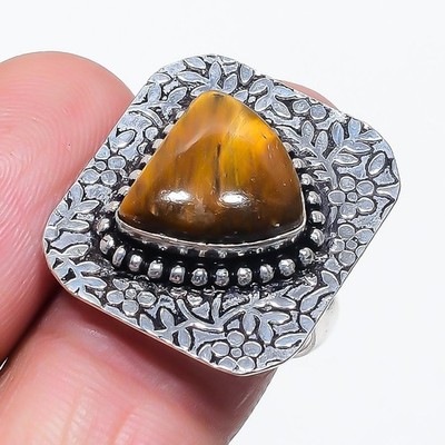 Tiger's Eye Gemstone Ring Handmade Unique Design Women's Jewelry 8.25'' FR 5399