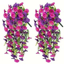 2PCS Artificial Fake Hanging Basket Plants Silk Flowers Vine Home Decor-Outdoor