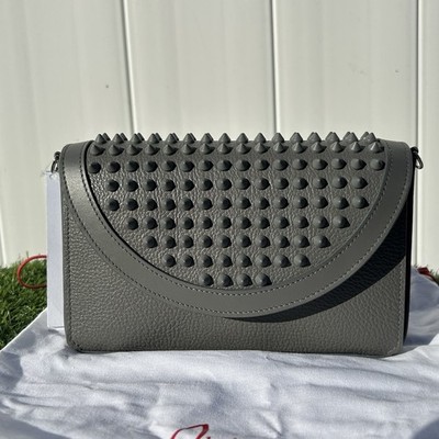 CHRISTIAN LOUBOUTIN FUNKY CROSSBODY BAG SMOKE GRAY LEATHER SPIKES