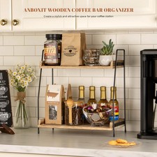 ANBOXIT Countertop Coffee Station Organizer, 2 Tier Wooden Shelf for Coffee Bar