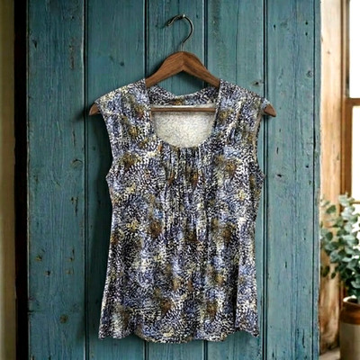 Christopher & Banks Top Womens M Blue Sleeveless Blouse Smocked Pullover Preppy