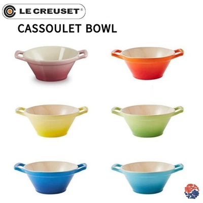 HTF Rare LE CREUSET Cassoulet Serving Bowls Noodle Bowl Dual Handles Oven Orange