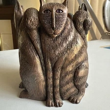 Marsha McCarthy Cat Candle Holder Pillar Signed Decor Art Figurine Cat Decor