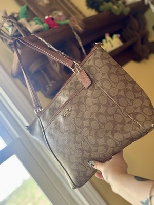 Coach Pocket Tote In Signature Zip Top With Long Strap
