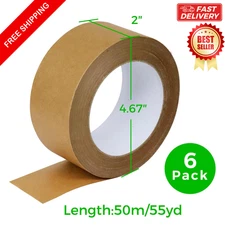 6 Rolls Kraft Paper Packing Tape 2in x 55yd Heavy Duty Brown Writable Eco