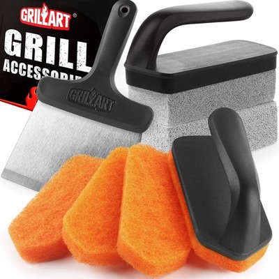 Griddle Cleaning Kit Flat Top Grill Stone Scraper Scouring Pad Orange Set
