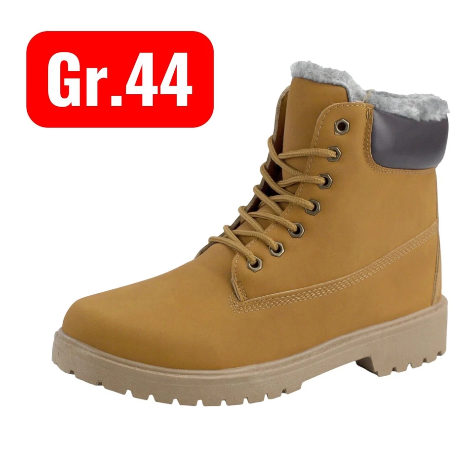 MARKENLOS Herren Winterstiefel Gr. 44 Farbe Camel Boots Stiefeletten Gefüttert Winterschuh