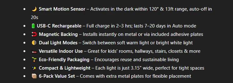 Luzes noturnas com sensor de movimento LED (6 PEÇAS) – branco recarregável, magnético, quente e frio - Imagem 3 de 4