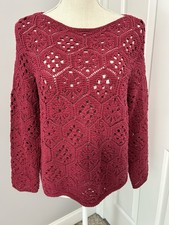 NWT LOFT PS RASPBERRY PINK OPEN KNIT L/S PULLOVER COTTON BLEND SWEATER-TOP
