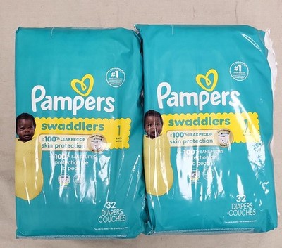 64 Count Pampers Swaddlers Diapers, Size 1 (8-14 lbs), Absorbent, Keeps Baby Dry