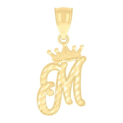10kt Gelbgold Unisex Krone M Alphabet Initiale Charm Anhänger