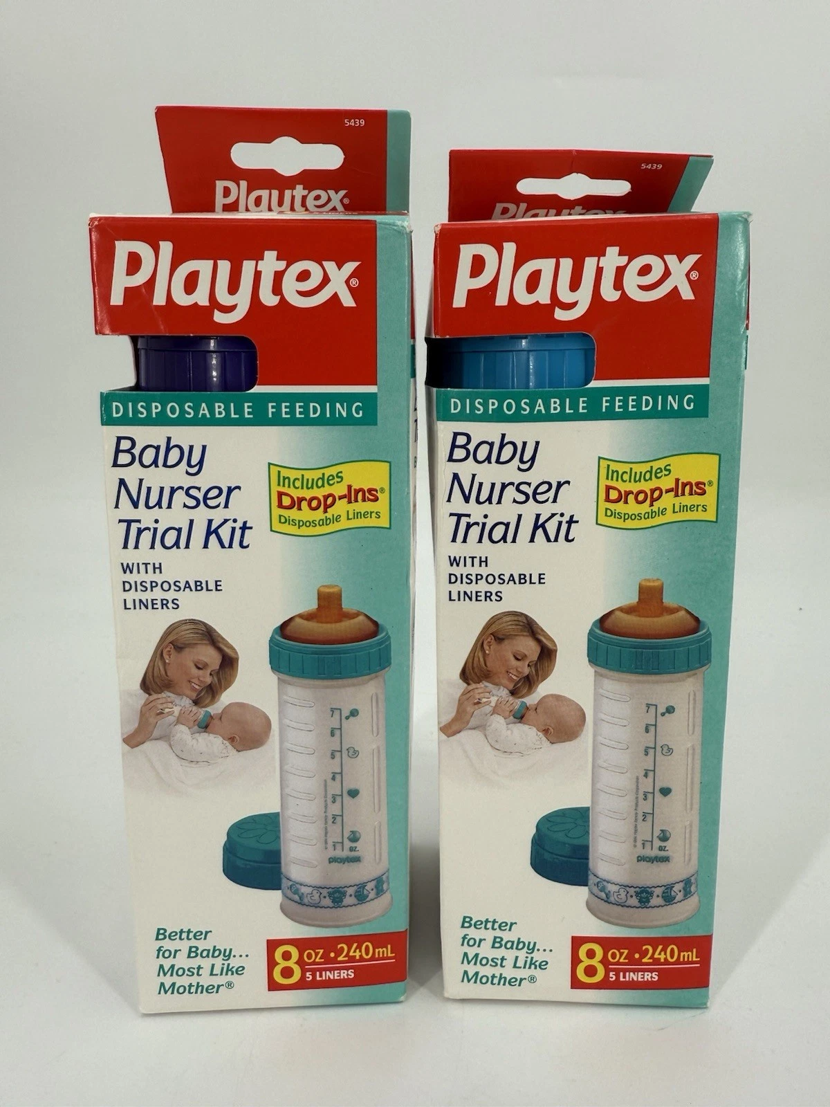 Vintage Playtex 1998 Nurser FLAT Top Nipple Drop-In 8oz Baby Bottle Lot 2