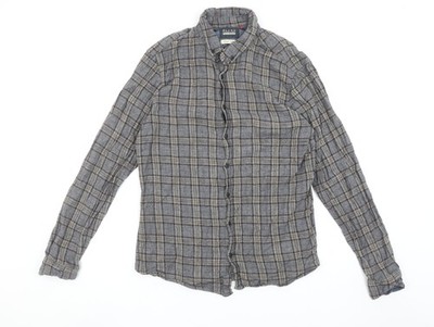 Blend Herren Grau Kariert Baumwolle Flanell Langarm Hemd L