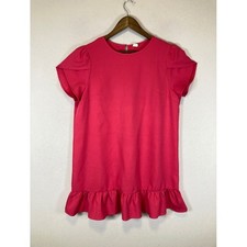 Coquette Barbiecore Women Large Hot Pink Tulip Sleeve Ruffle Hem Tunic Dress