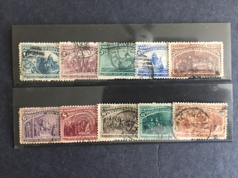 US STAMPS SC# 230-239 Columbian Expo Set 1c-30c CV $265.00 USED