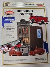Model Power 449 HO Building on Fire with Wiking Fire Trucks - Unassembled Kit
