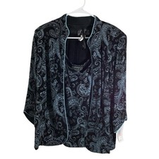Alex Evenings Women Formal 2-PC Beaded Cami  Cardigan Black Blue 90  s Size 2X