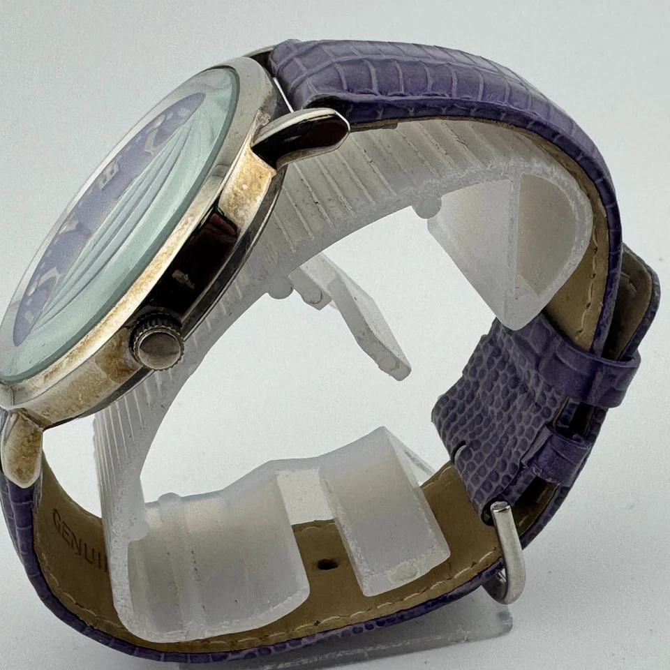 Gossip Quartz Watch Men Silver Purple Leather Band Japan Movt Analog New Battery - Image 4 of 4