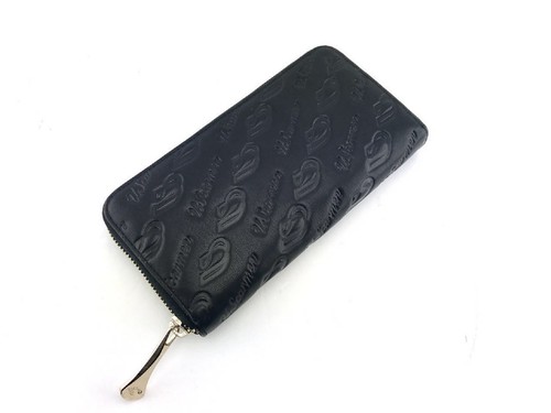 UScarmen Logo Embossed Zip Around Calfskin Leather Wallet RFID BLACK Women's - Picture 3 of 8