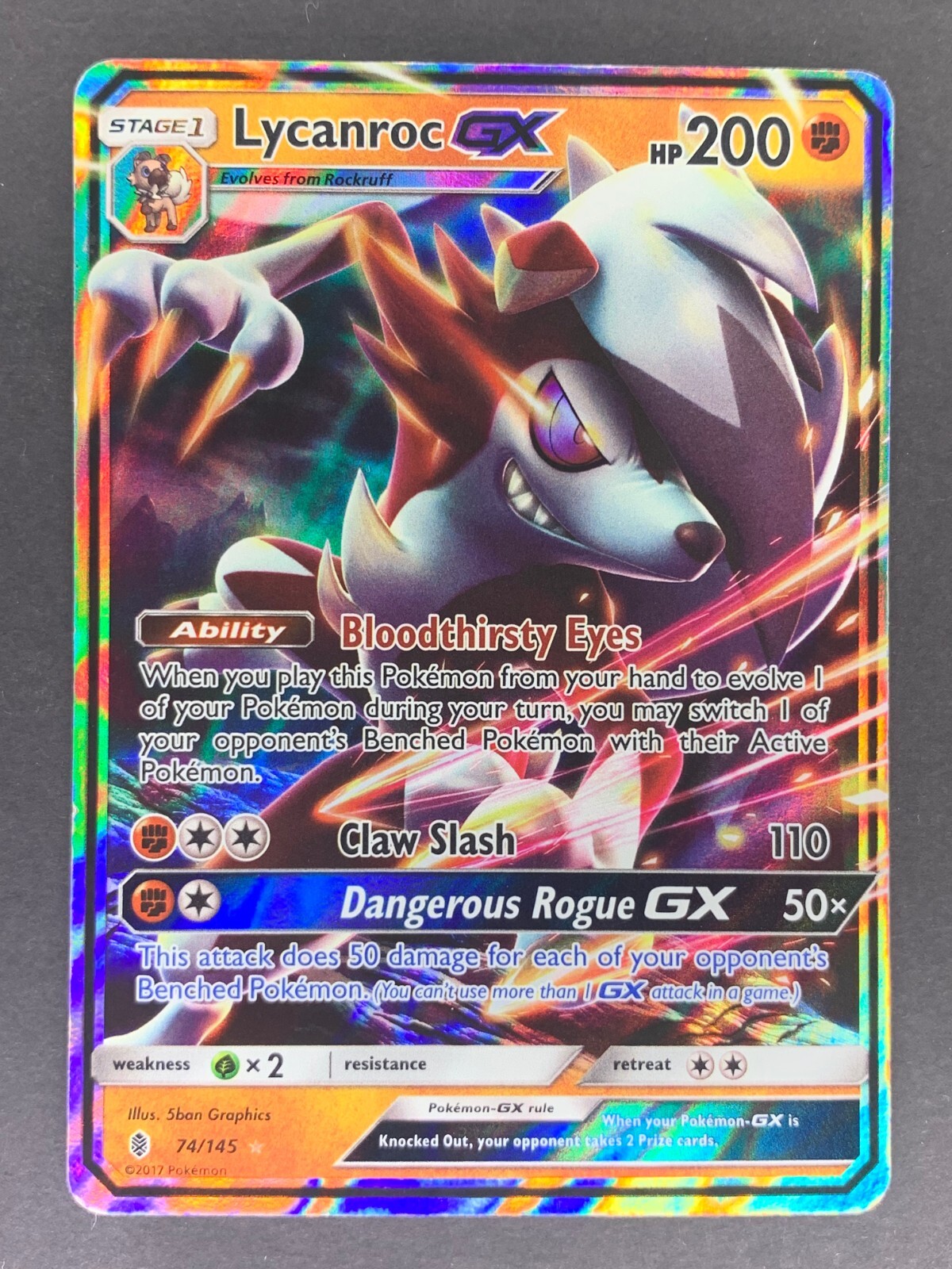 Lycanroc GX 074/145 Guardians Rising 2017 English Pokémon Card HP
