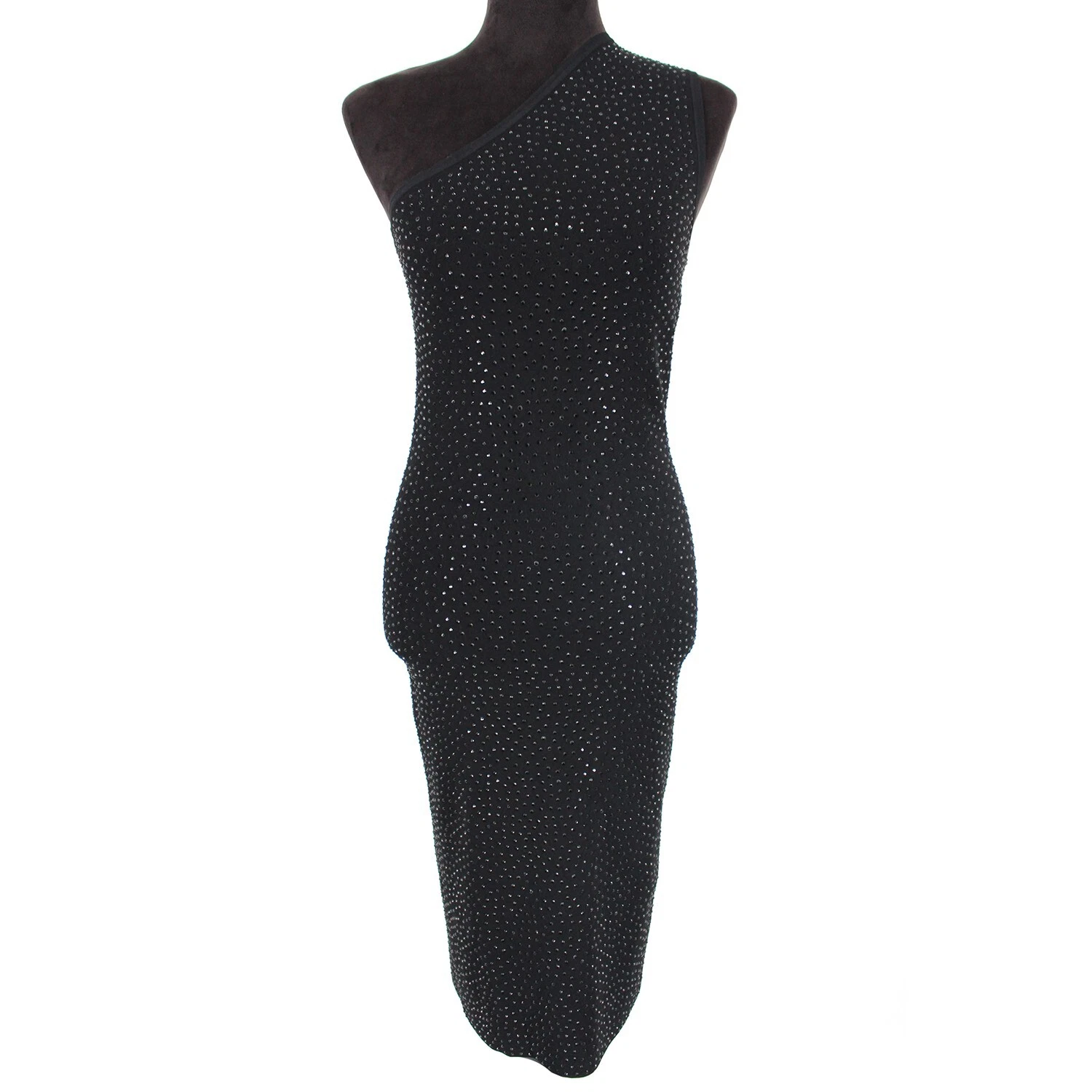 Abito senza maniche Michael Kors Collection nero impreziosito a maglia una spalla S