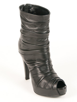 New  Loriblu Black Leather Peep Toe Made in Italy Boots Size 37 US 7