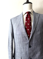 Jos. A. Bank Suit Jacket Coat Men's 40L Long Linen-Wool-Silk Light Blue Check
