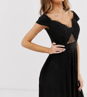 ASOS DESIGN Premium Black Lace And Pleat Bardot Maxi Dress - Size UK4 , BNWT | eBay ASOS DESIGN Premium Black Lace And Pleat Bardot Maxi Dress - Size UK4 , BNWT | eBay