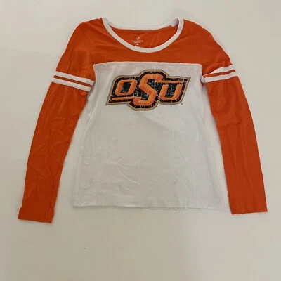 OSU Cowboys Womens T Shirt S Oklahoma State Ringer White Orange NEW Long Sleeve - Image 1 of 4