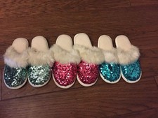 NEW Pottery Barn PB Teen girls sequined sparkly winter slippers M Medium mint