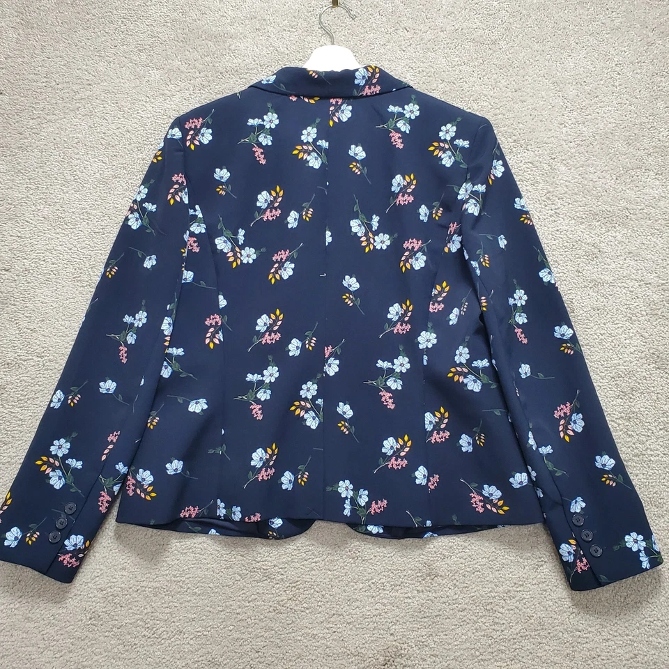 Chaqueta Blazer Cynthia Rowley Mujer XL Azul Marino Floral Preppy Casa Academia Oficina Foto 2 de 4