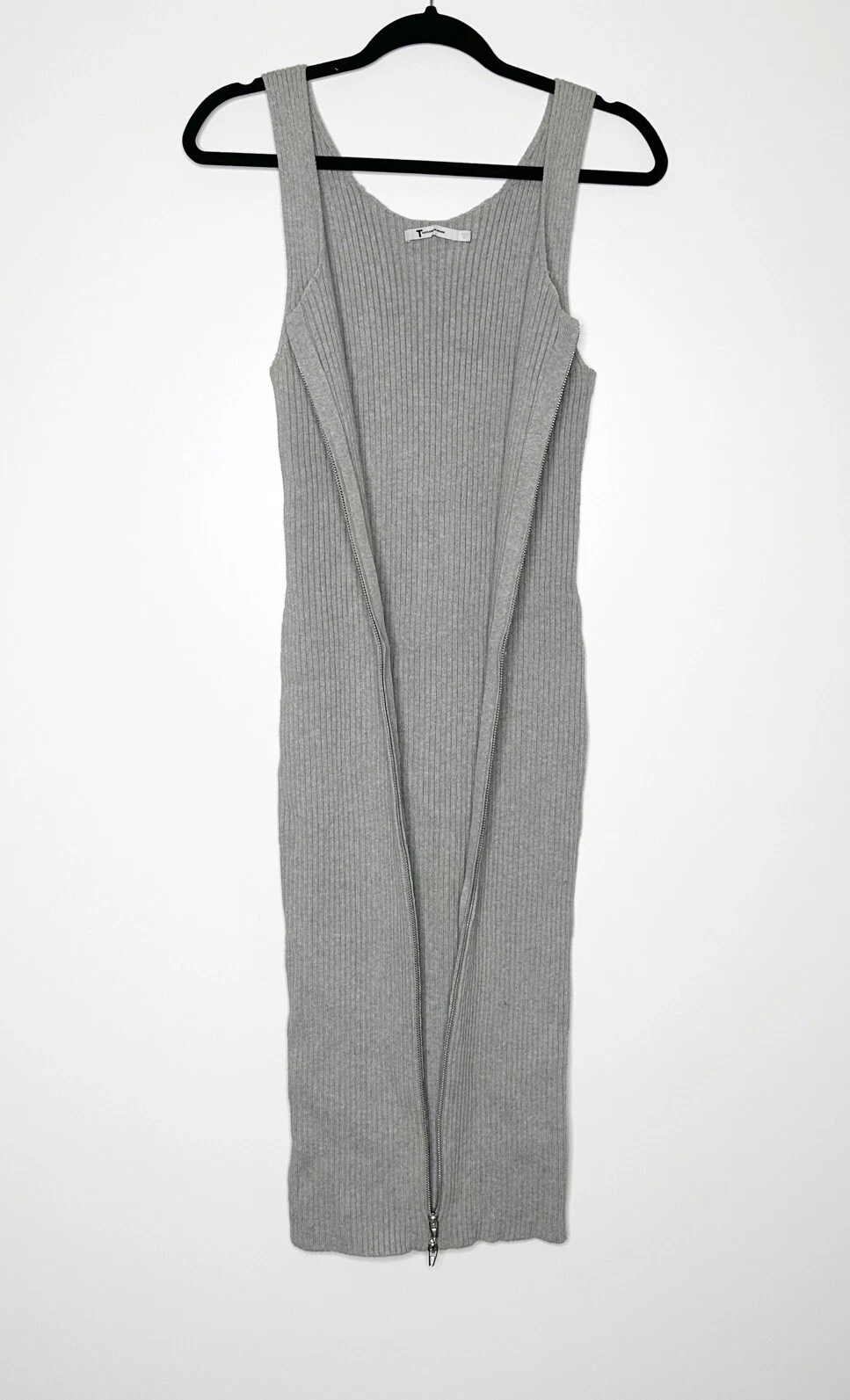 Alexander Wang maglione smanicato a costine abito midi zip davanti donna grigio taglia S