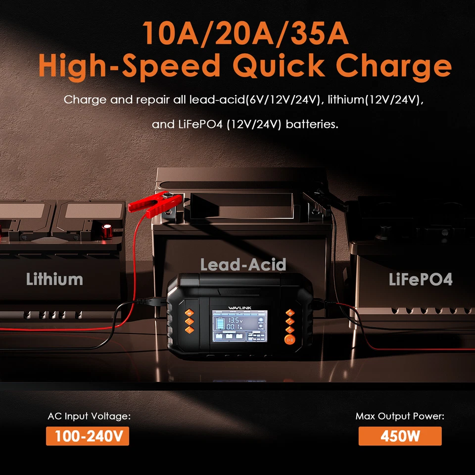 280W/450W Smart Battery Charger Max. 20A/35A Trickle Charger with LCD Display Foto 2 de 4