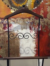 MCM Vintage Wood Wrought Iron Suit Valet Butler Stand Clothes/Coat Hanger Rack