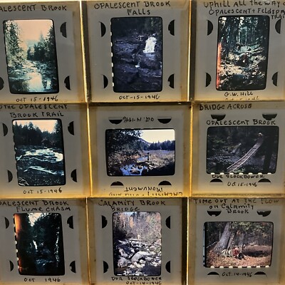 9 / 1946 Adirondack GLASS SLIDE 35mm OPALECENT CALAMITY POND BROOK BRIDGE FALLS