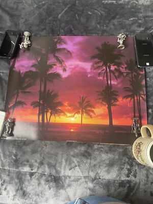 Artwork 1983 Wall Art  Purple Sunset  By John Wagner 20x16 Palm Trees Beach