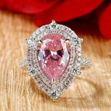 925 Sterling Silver Rings 2 CT Pink Cubic Zirconia Ring