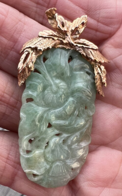 Vintage 14kt Rose Gold Jade Jedite Pendent/Brooch Custom Made