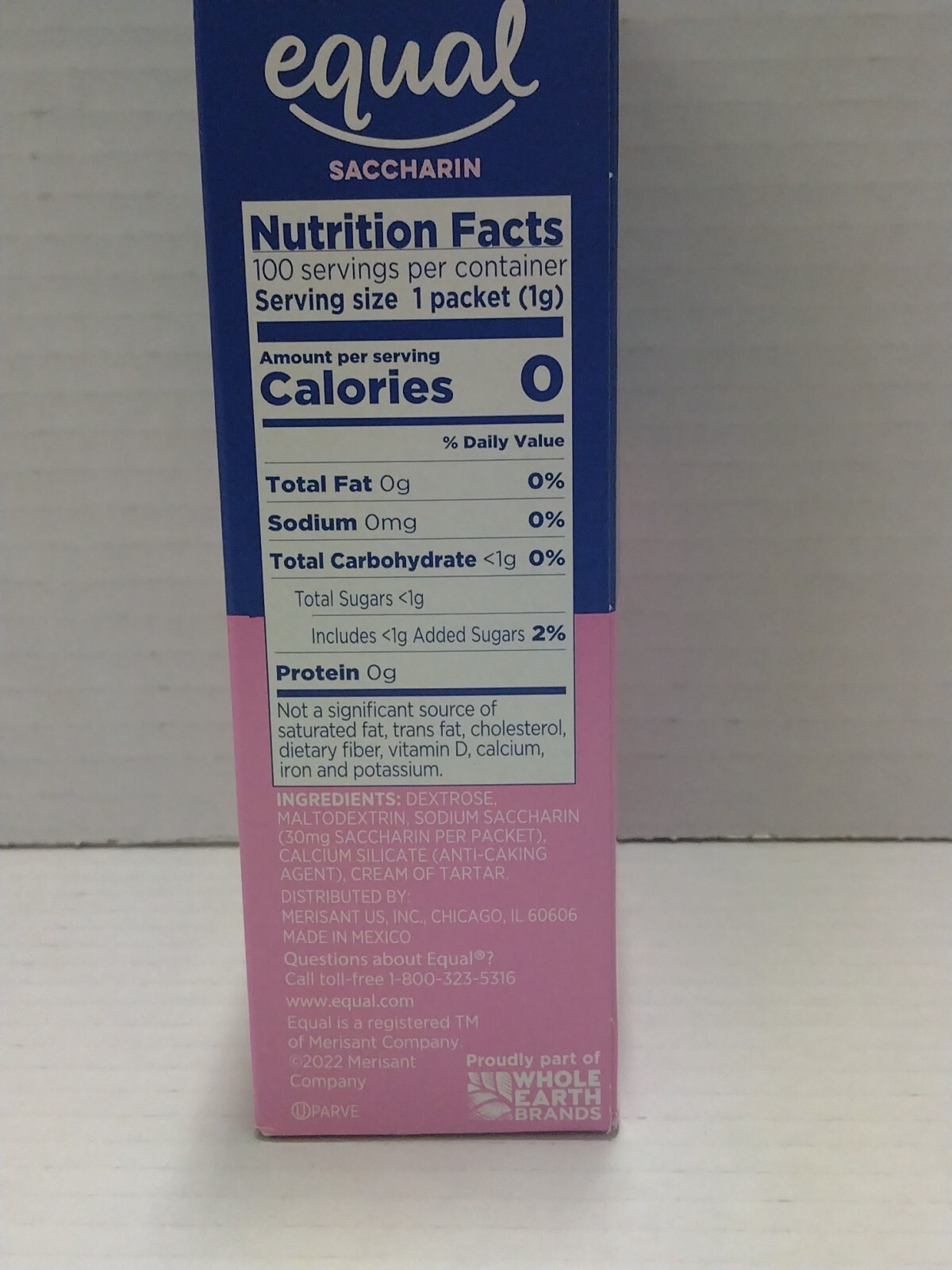 Equal Saccharin 100 Packets Zero Calorie Sweetener 3.5oz Box Exp 07/2026 Pink