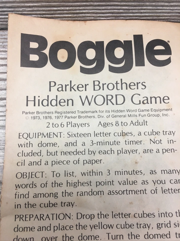 Juego BOGGLE 15 Cubos Letras Madera Juego de Dados Piezas de Repuesto 1977 Envío Rápido Foto 2 de 3