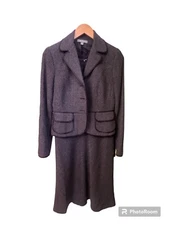 Women Dress And Coat Suit Set Ann taylor Grey And Black Two Piece Size 4 81%wool