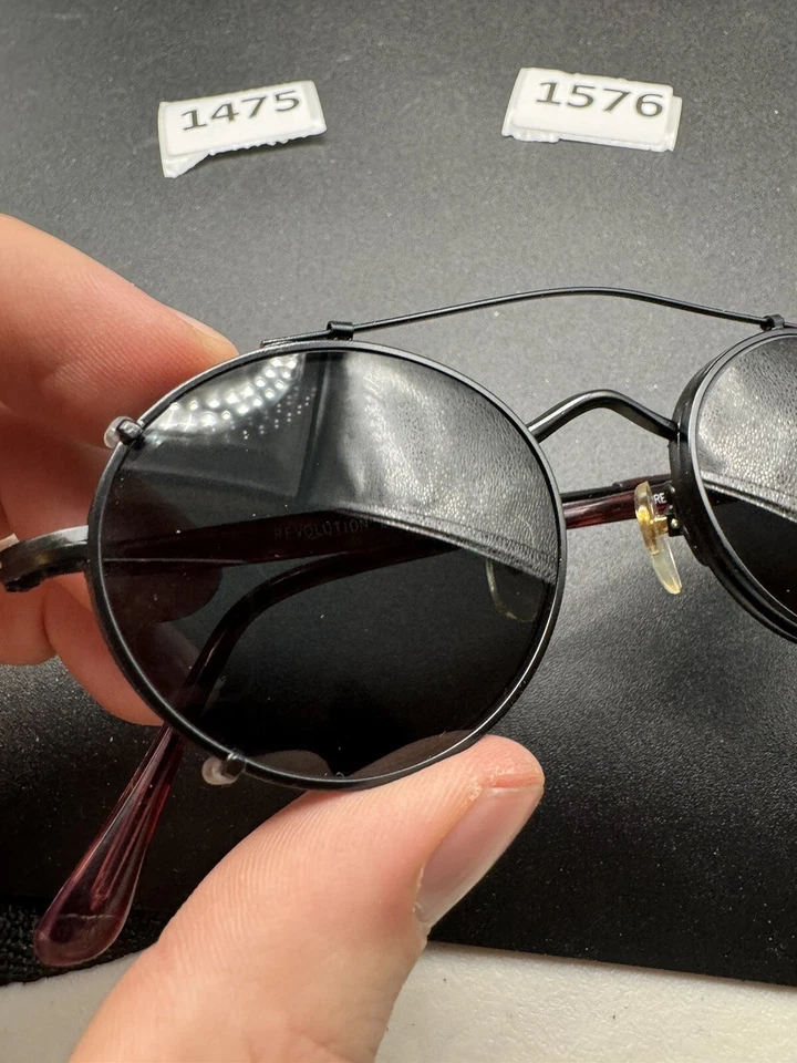 Vintage Revolution Eyeglass Frame Clip On Sunglasses Re010 Round Aviator Black - Image 3 of 4