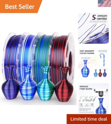 Silk PLA 3D Printer Filament Bundle, Multicolor Rainbow PLA 1.75mm, Shiny Fas...