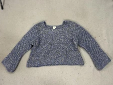 J Jill Sweater Womens XL Blue Marled Mohair Blend Fuzzy Boxy Cozy Cropped Knit