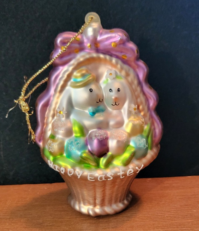 Vintage Handblown Glass Christmas Easter Seasonal Bunny Rabbit Couple Ornament 