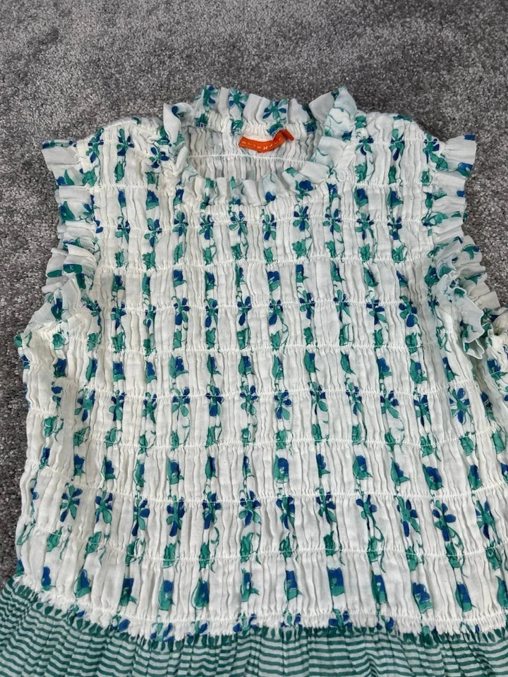 Olpihant Dress Womens Medium White Blue Floral Cotton Blouson - Image 2 of 4