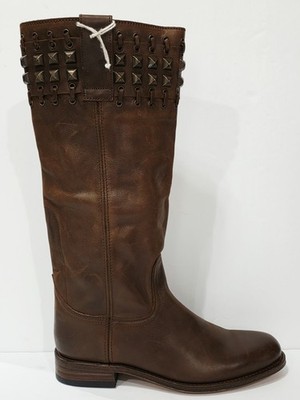 Sendra 9177 Stud Lace Brown Leather Boot High Knee Riding Biker Women 8 New