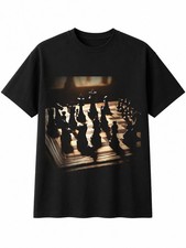 Chess Set Torn Vintage Mens T-Shirt Black 100% Cotton Dark Academia Adults