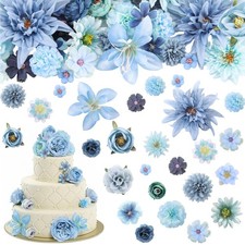 48 Pcs Blue Fake Artificial Flower Heads Bulk Silk For Wedding Cake Crafts 48 Pcs Blue Fake Artificial Flower Heads Bulk Silk For Wedding Cake Crafts
